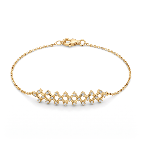 Geometric Lattice Trellis Round Diamond Chain Bracelet
