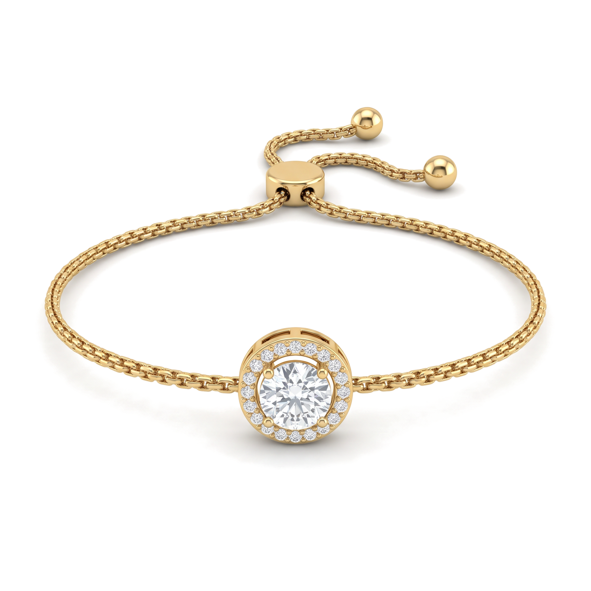Classic Halo Solitaire Round Diamond Bolo Bracelet