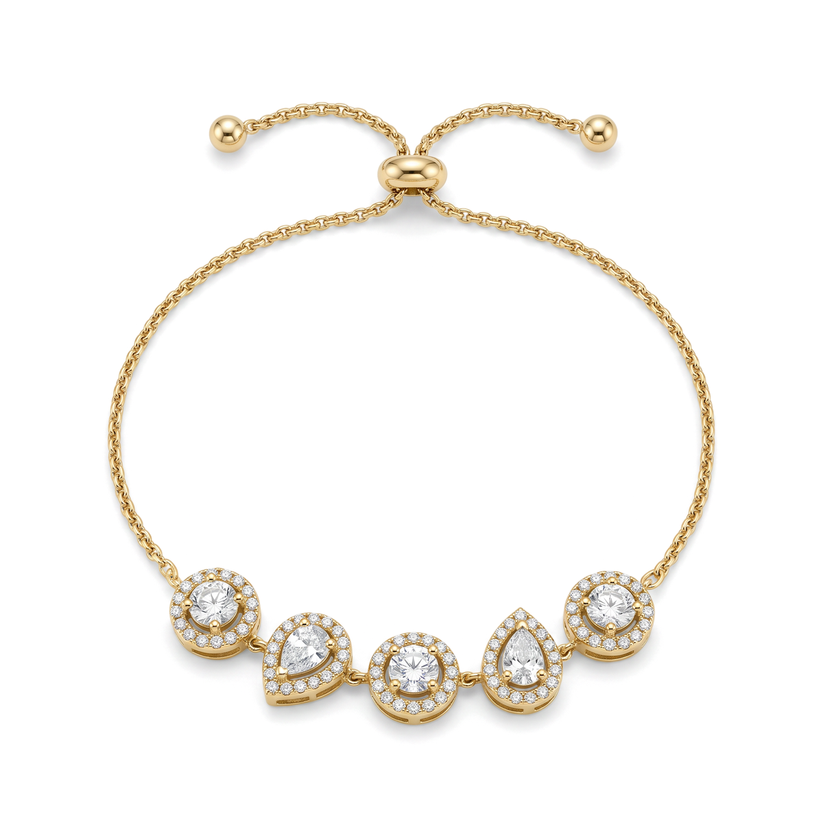 Multi-Shape Alternating Halo Round and Pear Diamond Bolo Bracelet