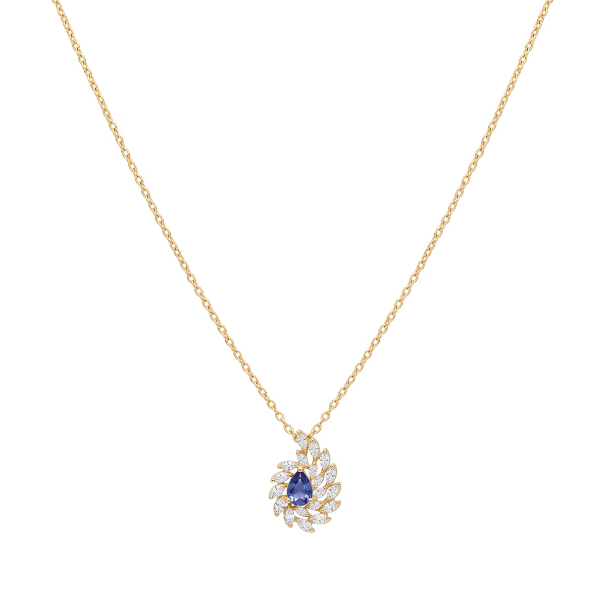 Swirling Feather Spiral Marquise and Pear Diamond Pendant