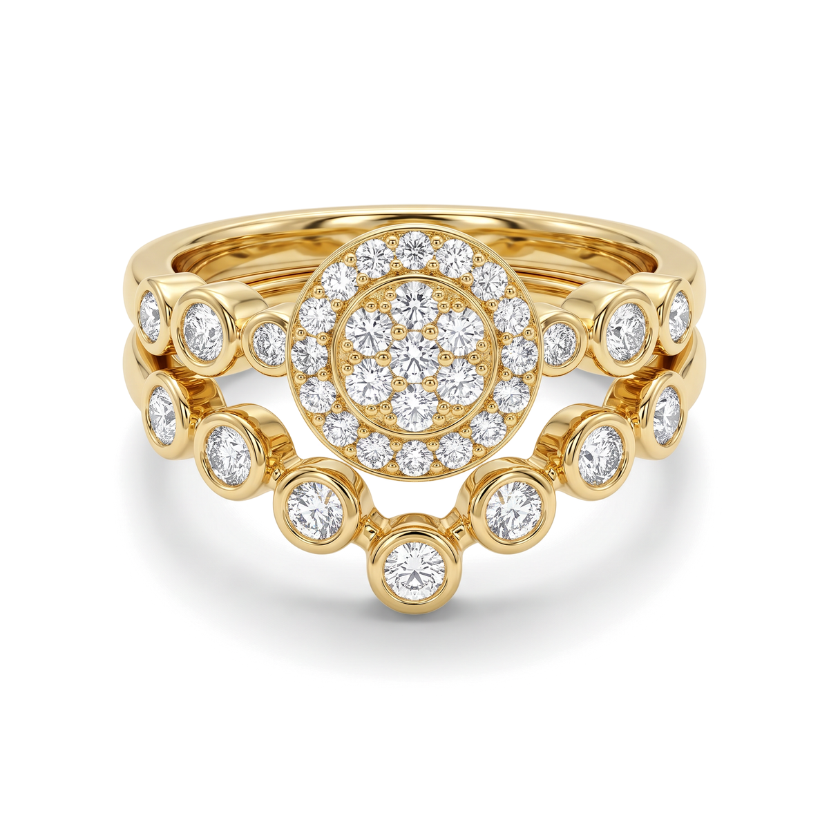 Bezel Floral Cluster Round Diamond Ring