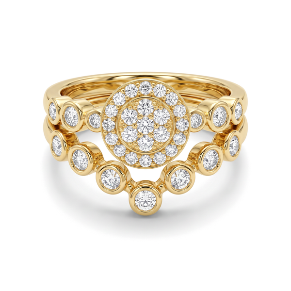 Bezel Floral Cluster Round Diamond Ring