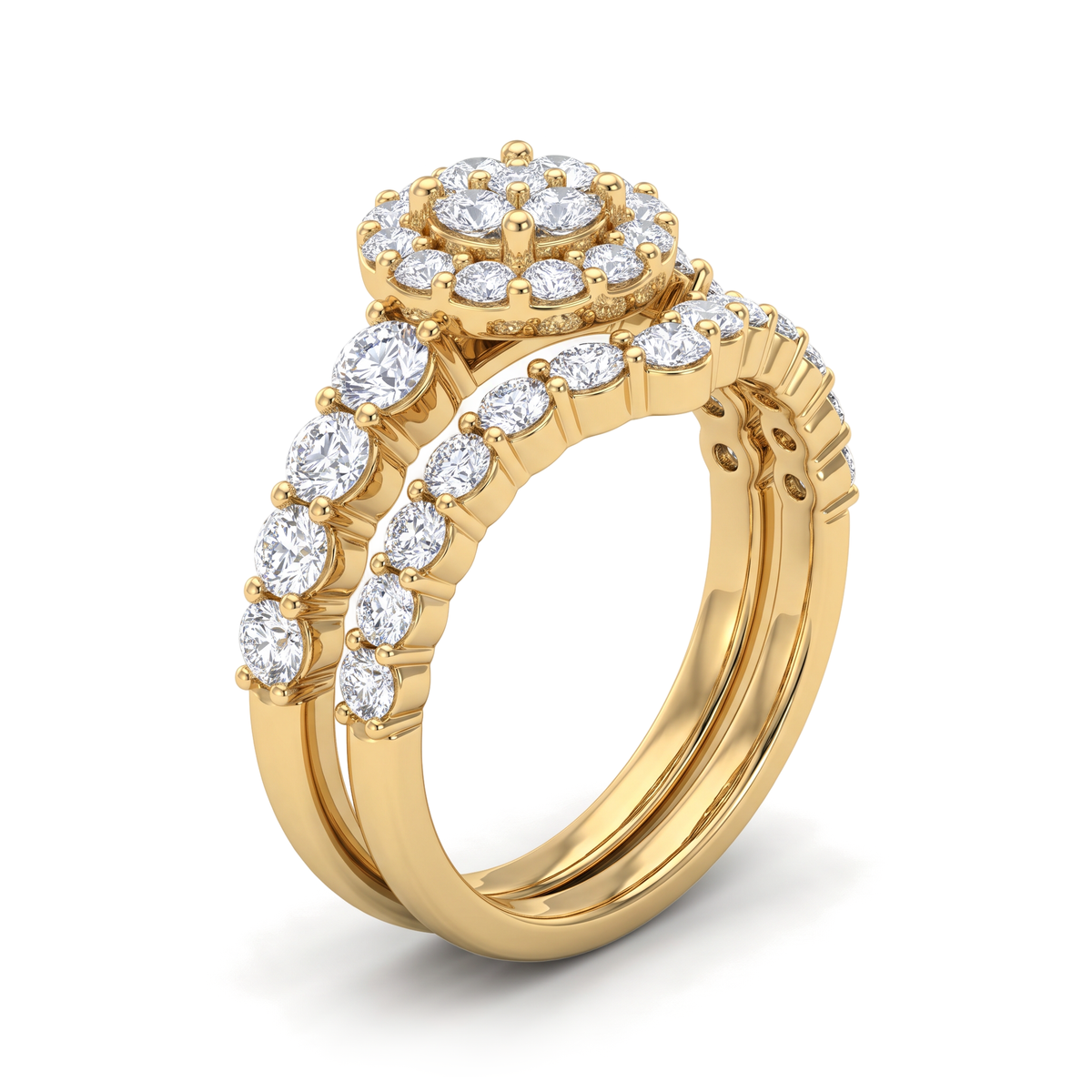 Bezel Floral Cluster Round Diamond Ring
