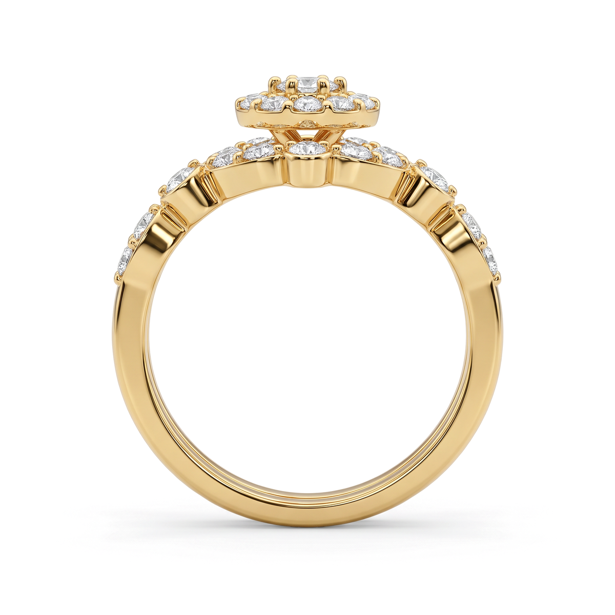 Bezel Floral Cluster Round Diamond Ring