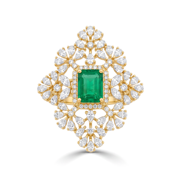 Ornate Medallion Emerald Diamond Ring