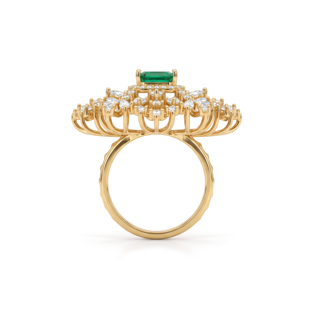 Ornate Medallion Emerald Diamond Ring