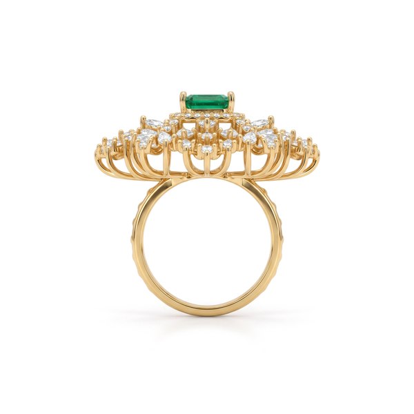 Ornate Medallion Emerald Diamond Ring
