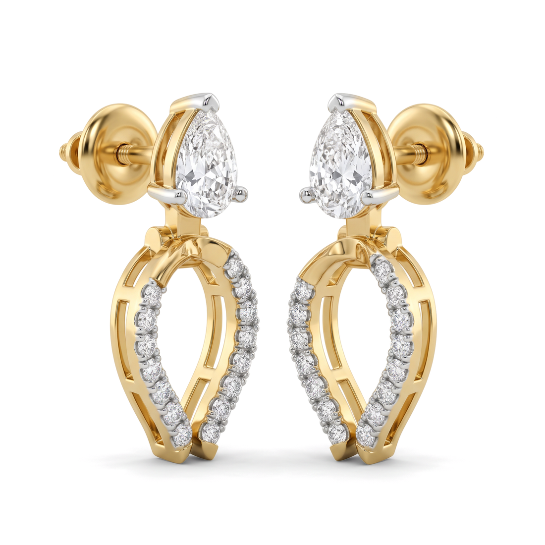 Convertible 3-in-1 Jacket Halo Pear Diamond Stud and Drop Earrings