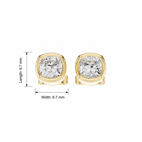 Cushion Cut Bezel Lab Grown Diamond Earrings