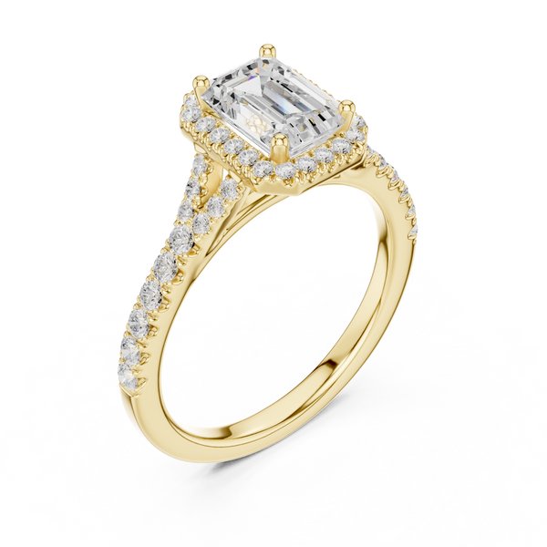 Striking 1 ct Emerald & Round Diamond Lab Grown Diamond Ring
