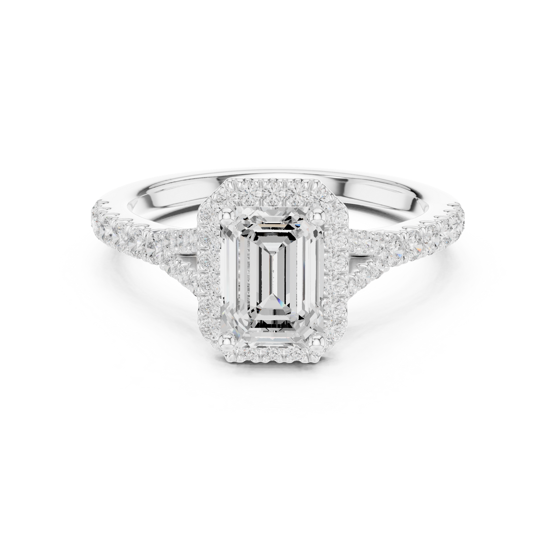 Striking 1 ct Emerald & Round Diamond Lab Grown Diamond Ring