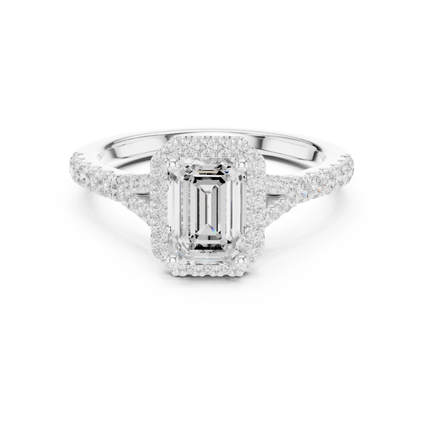 Striking 1 ct Emerald & Round Diamond Lab Grown Diamond Ring