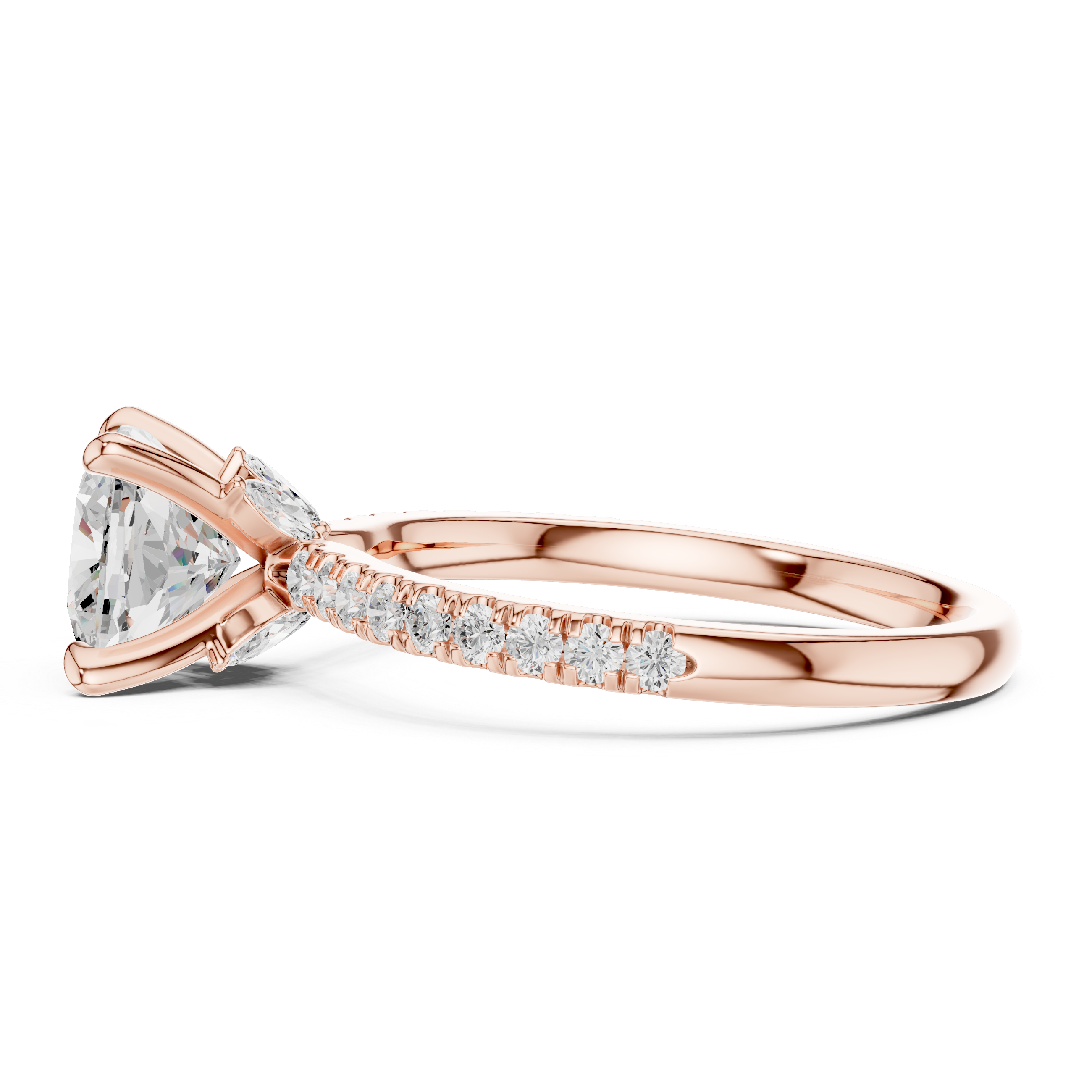 Cushion Diamond Solitaire & Marquise Accents