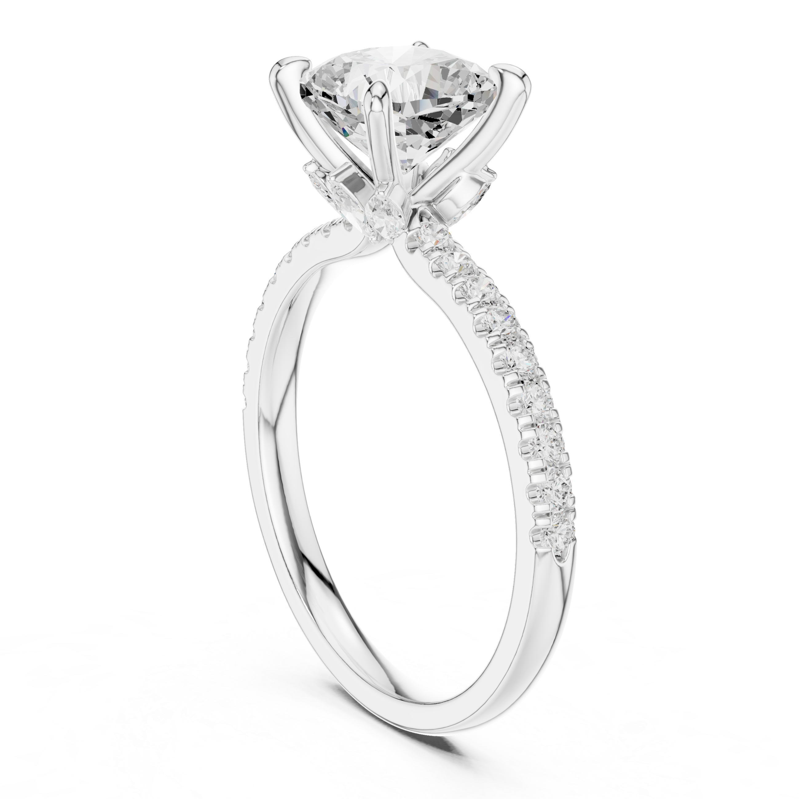 Cushion Diamond Solitaire & Marquise Accents