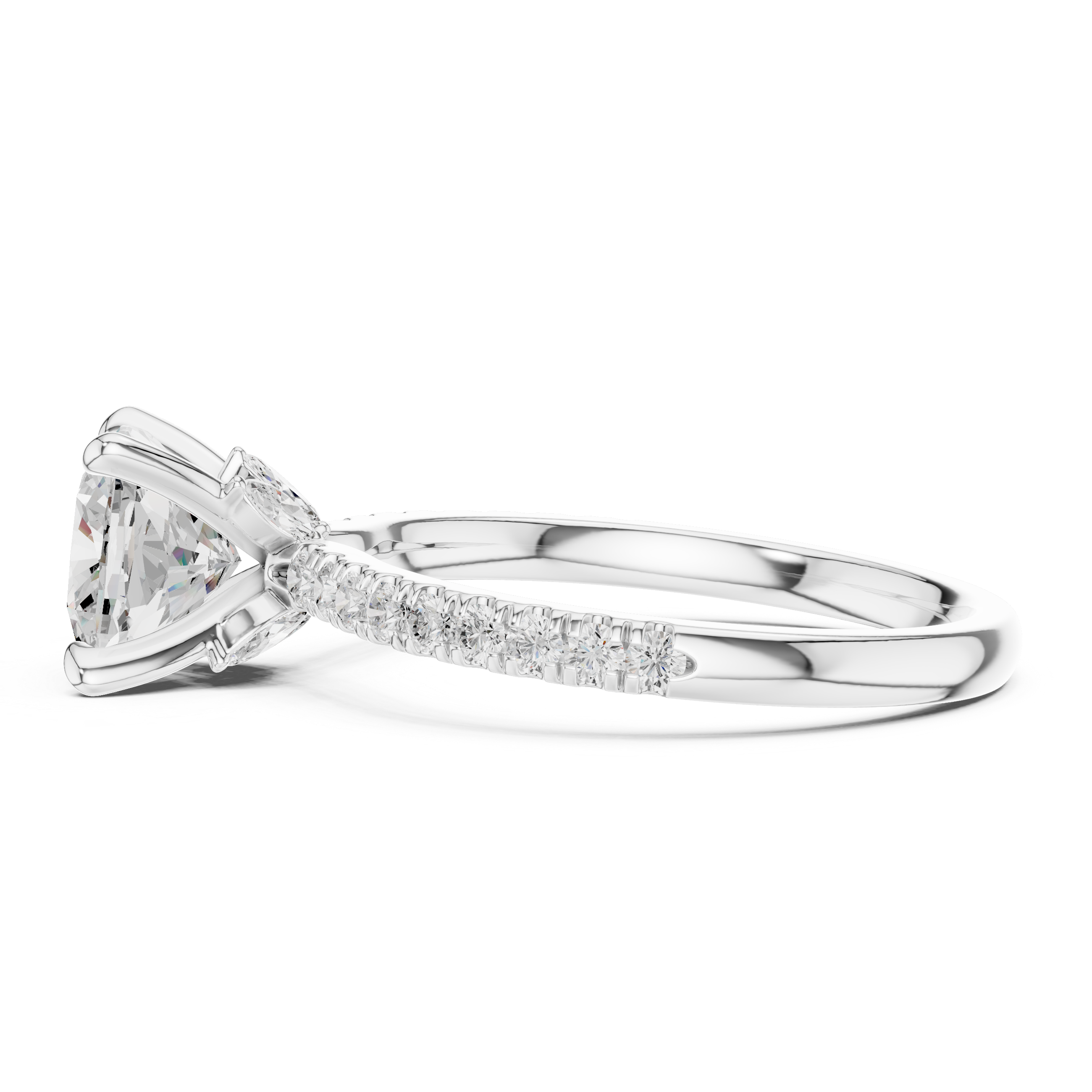 Cushion Diamond Solitaire & Marquise Accents