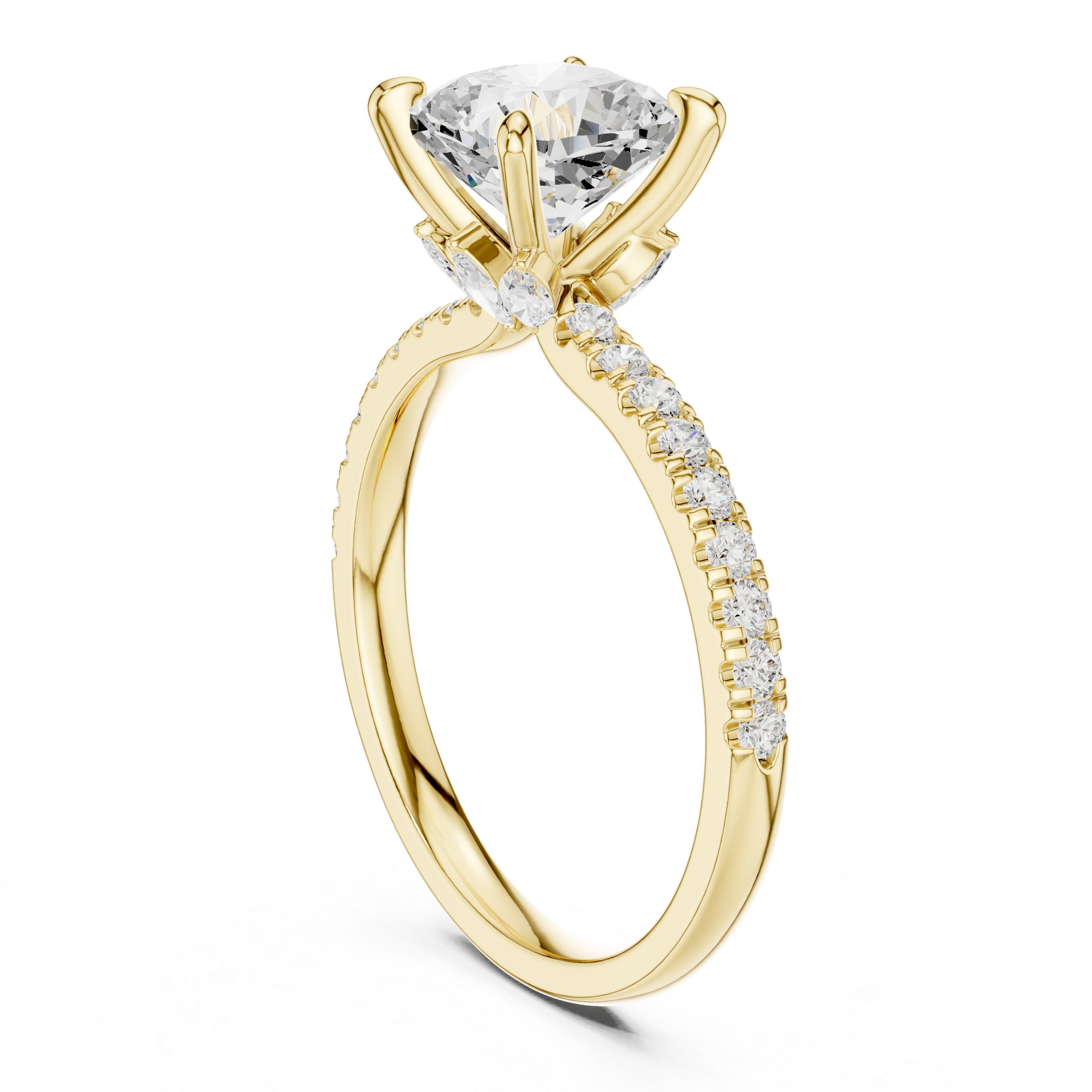 Cushion Diamond Solitaire & Marquise Accents