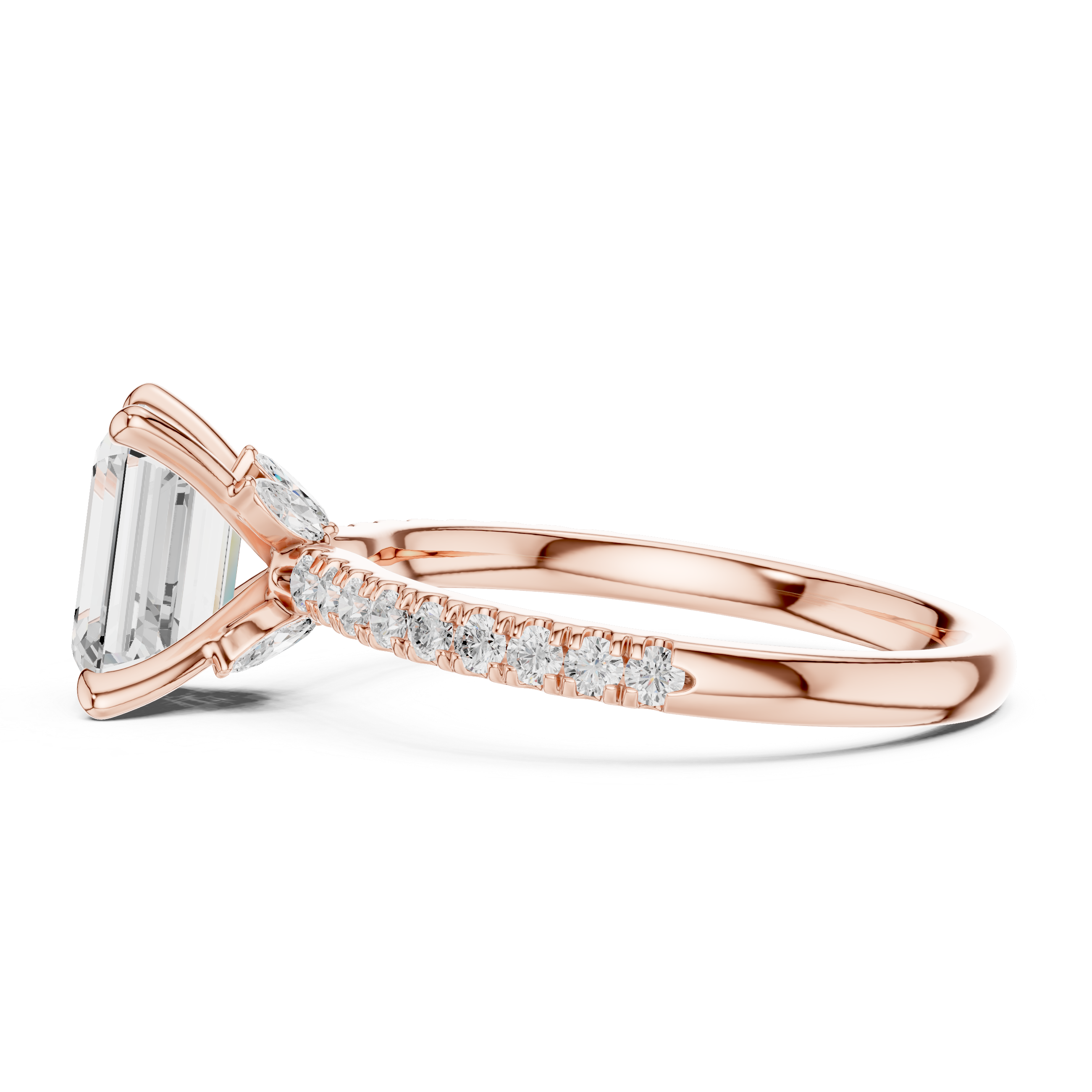 Emerald Cut Diamond Lab Grown Diamond Ring With Round & Marquise Accents