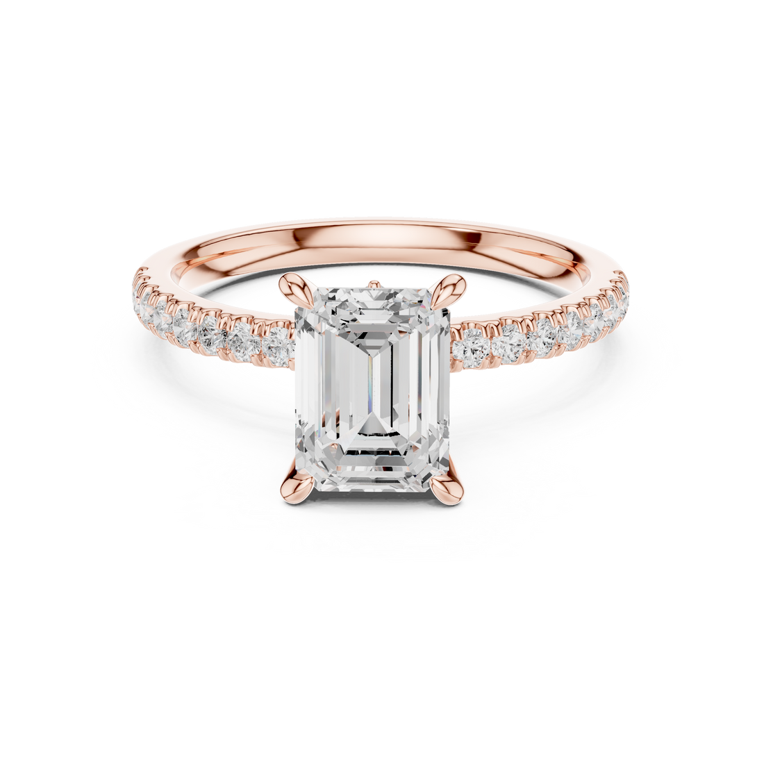 Emerald Cut Diamond Lab Grown Diamond Ring With Round & Marquise Accents