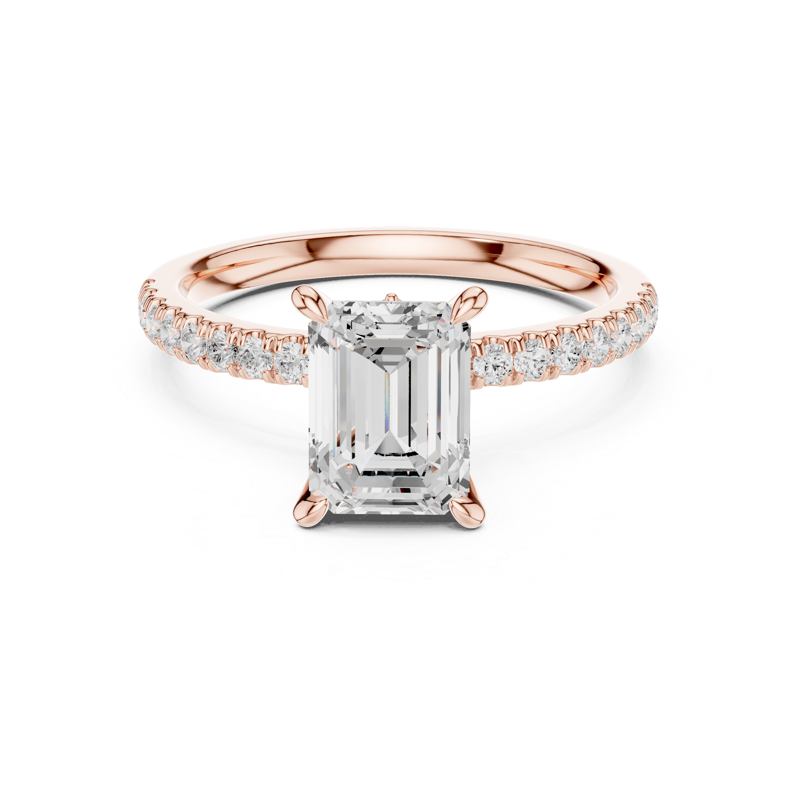 Emerald Cut Diamond Lab Grown Diamond Ring With Round & Marquise Accents