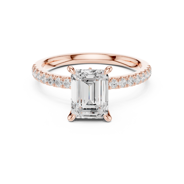 Emerald Cut Diamond Lab Grown Diamond Ring With Round & Marquise Accents