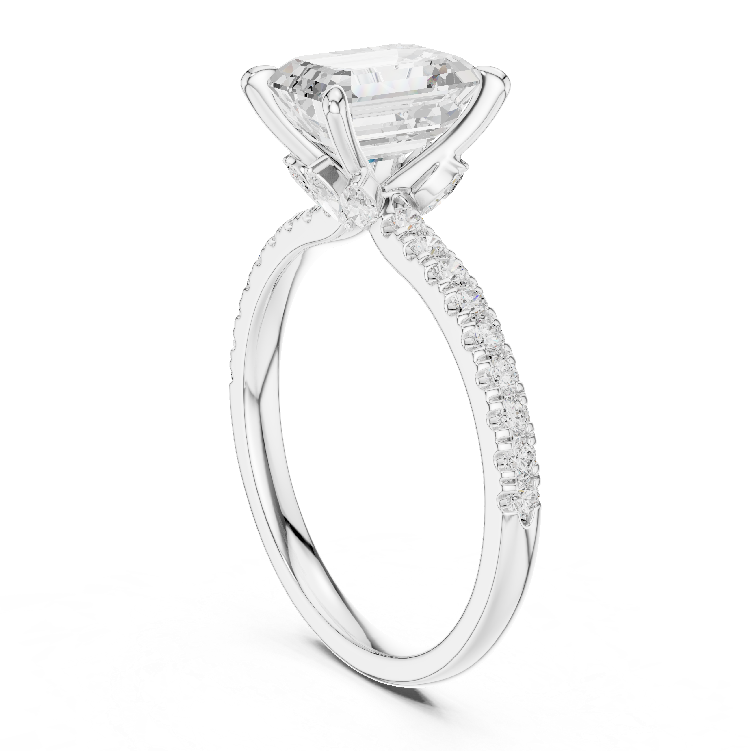 Emerald Cut Diamond Lab Grown Diamond Ring With Round & Marquise Accents
