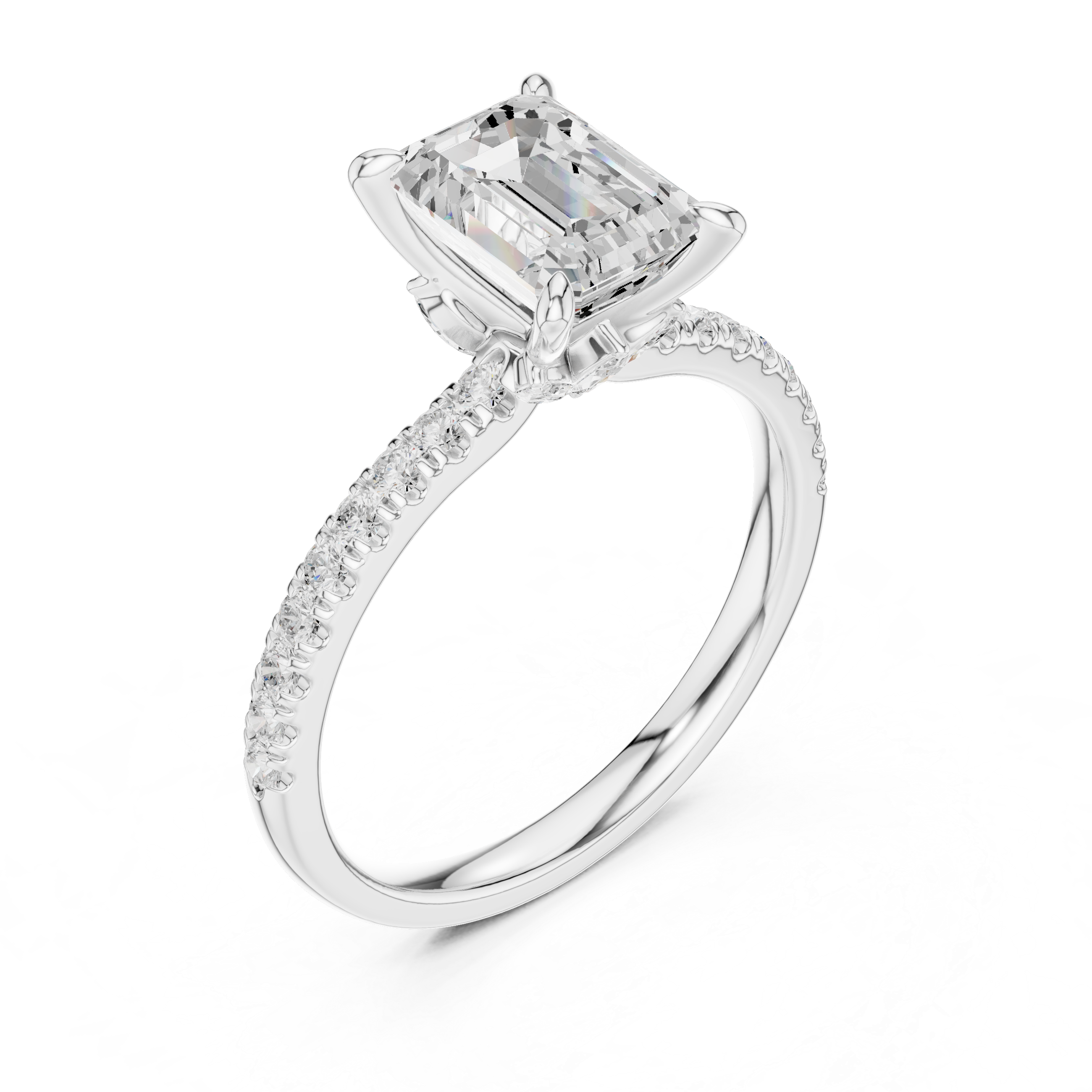 Emerald Cut Diamond Lab Grown Diamond Ring With Round & Marquise Accents