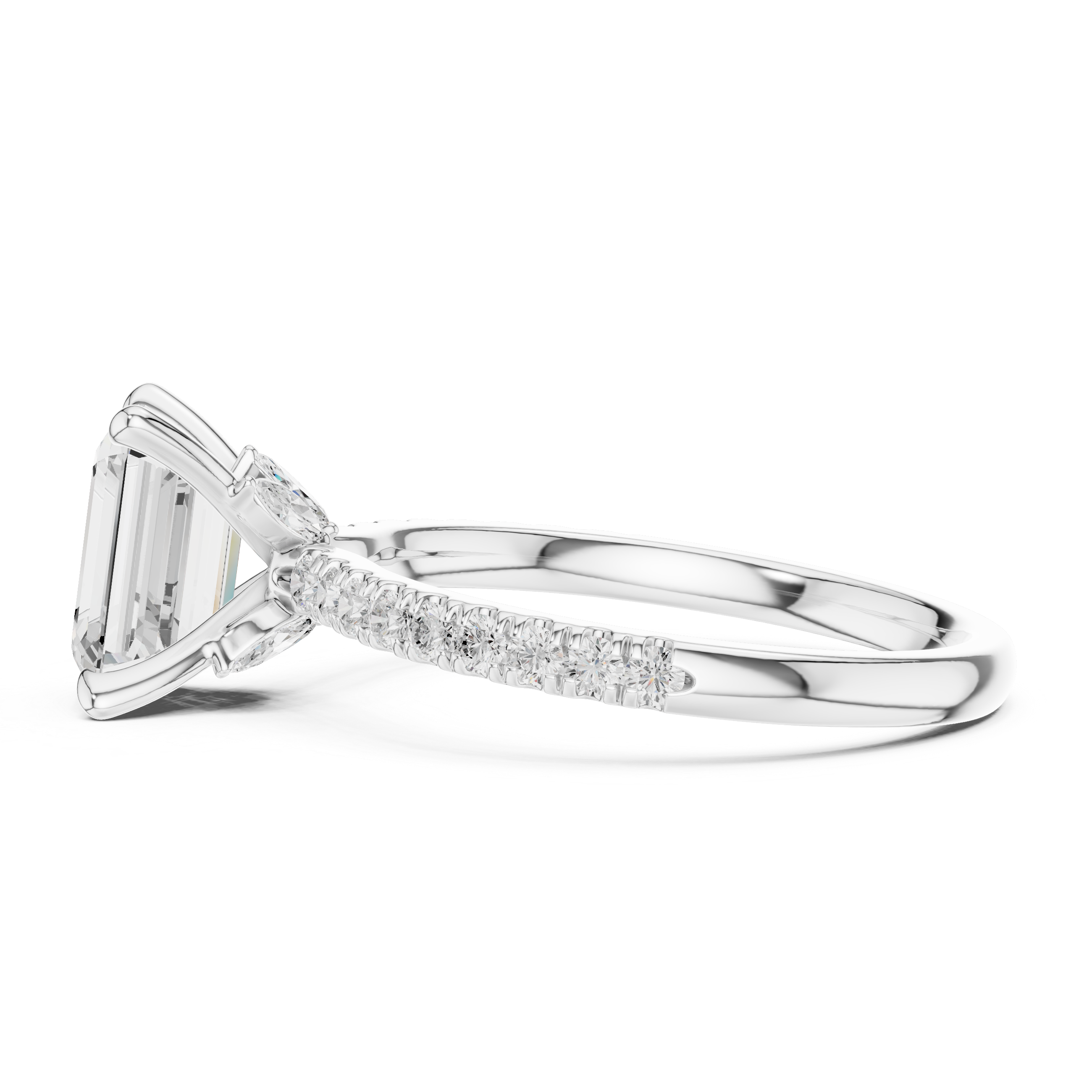 Emerald Cut Diamond Lab Grown Diamond Ring With Round & Marquise Accents