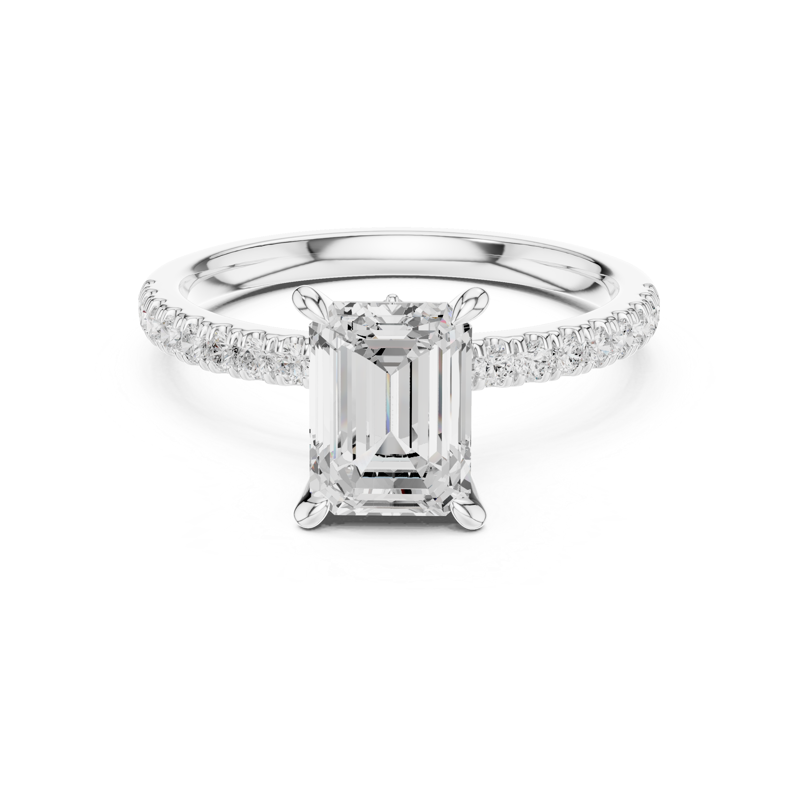 Emerald Cut Diamond Lab Grown Diamond Ring With Round & Marquise Accents