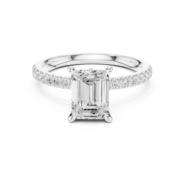 Emerald Cut Diamond Lab Grown Diamond Ring With Round & Marquise Accents