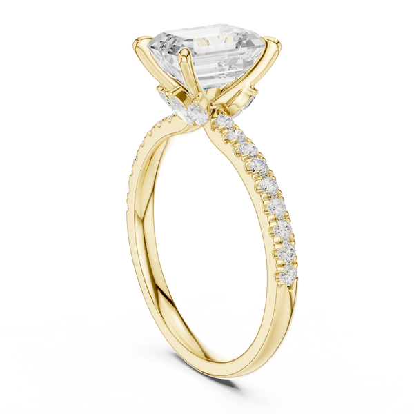 Emerald Cut Diamond Lab Grown Diamond Ring With Round & Marquise Accents