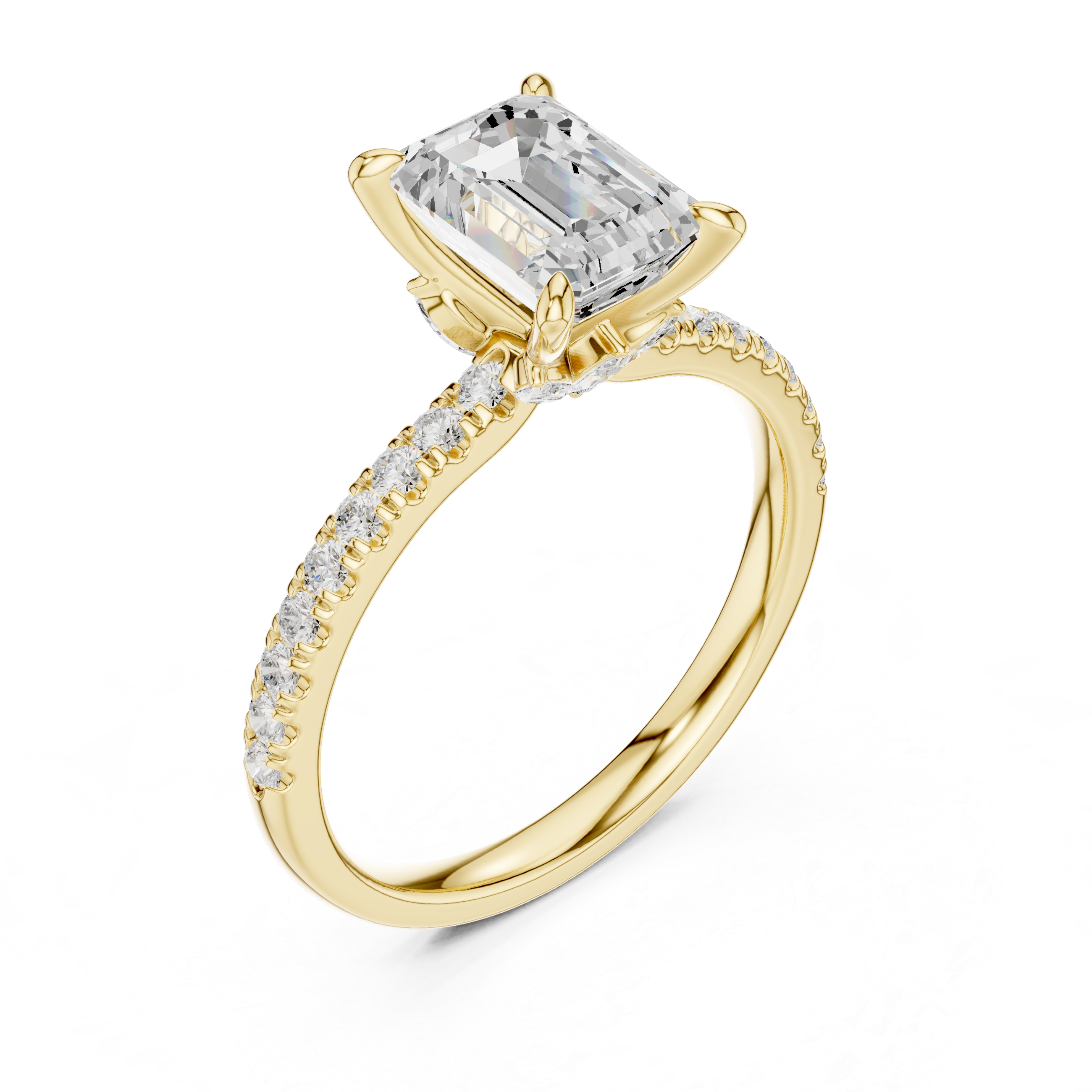 Emerald Cut Diamond Lab Grown Diamond Ring With Round & Marquise Accents