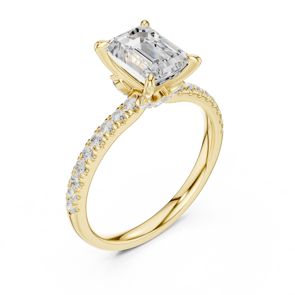 Emerald Cut Diamond Lab Grown Diamond Ring With Round & Marquise Accents