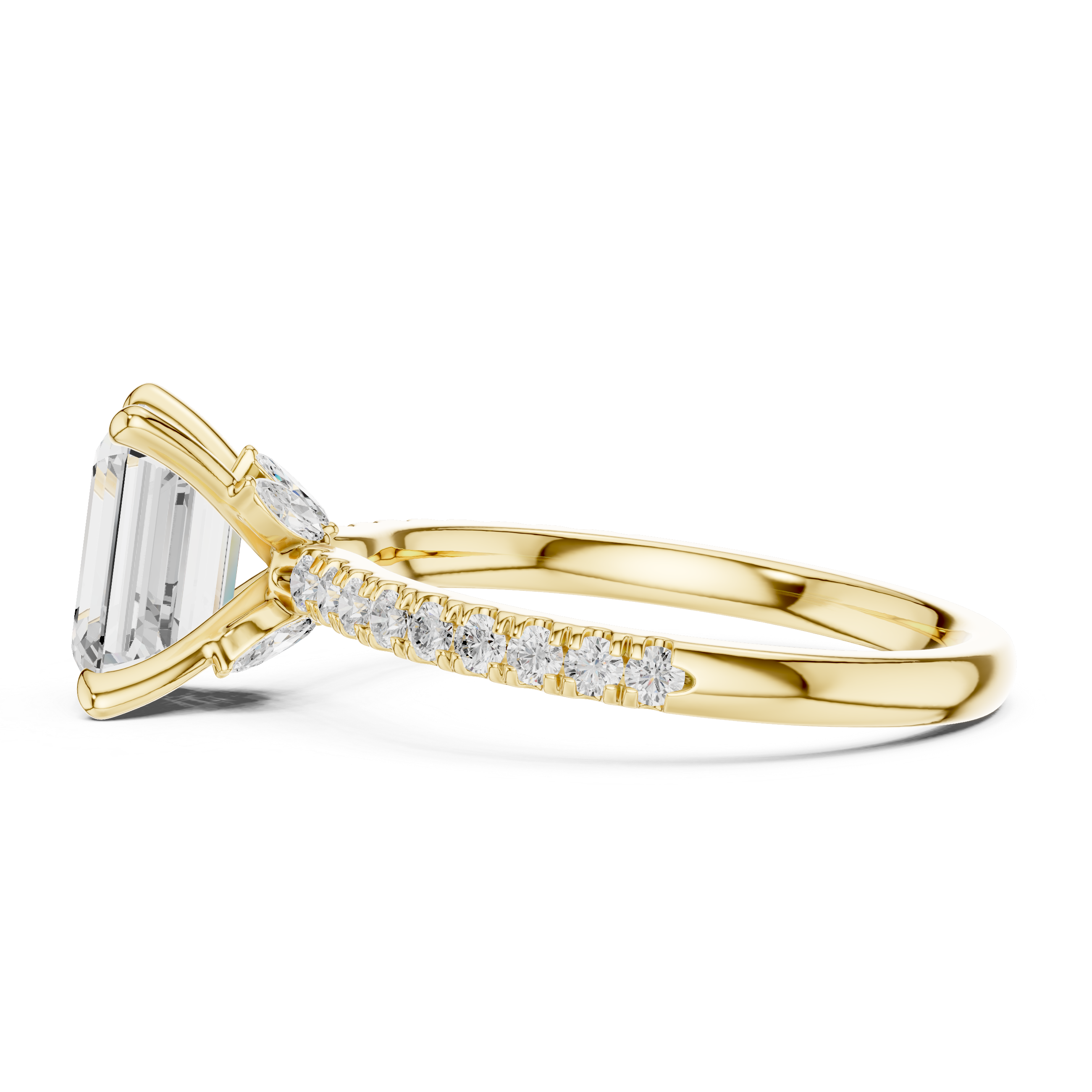 Emerald Cut Diamond Lab Grown Diamond Ring With Round & Marquise Accents