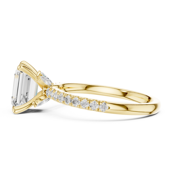 Emerald Cut Diamond Lab Grown Diamond Ring With Round & Marquise Accents