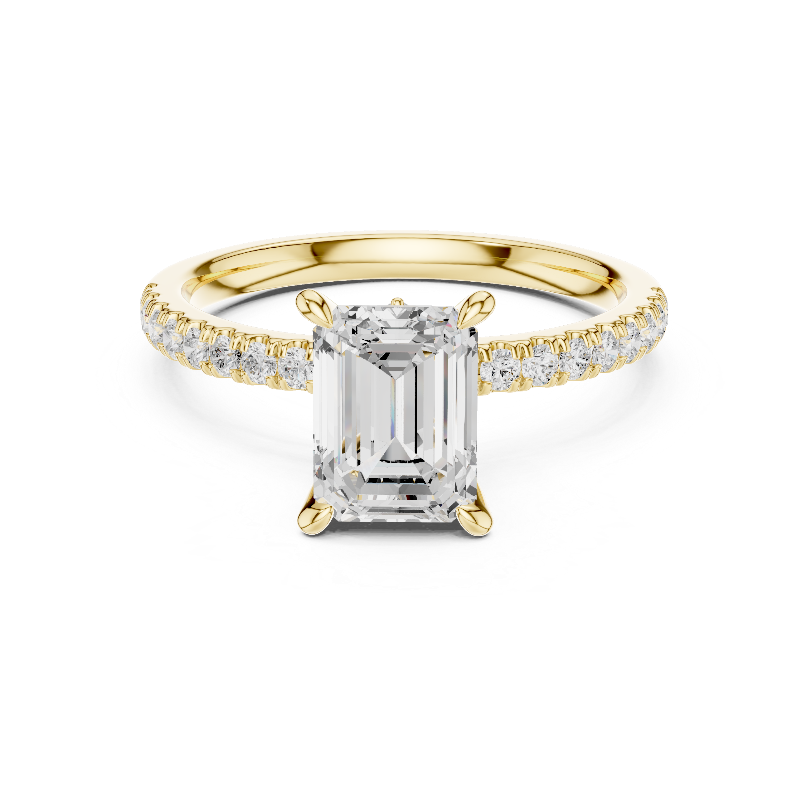 Emerald Cut Diamond Lab Grown Diamond Ring With Round & Marquise Accents