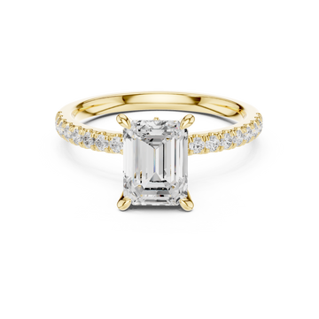 Emerald Cut Diamond Lab Grown Diamond Ring With Round & Marquise Accents