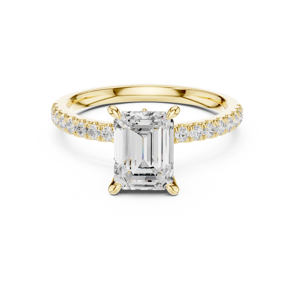 Emerald Cut Diamond Lab Grown Diamond Ring With Round & Marquise Accents