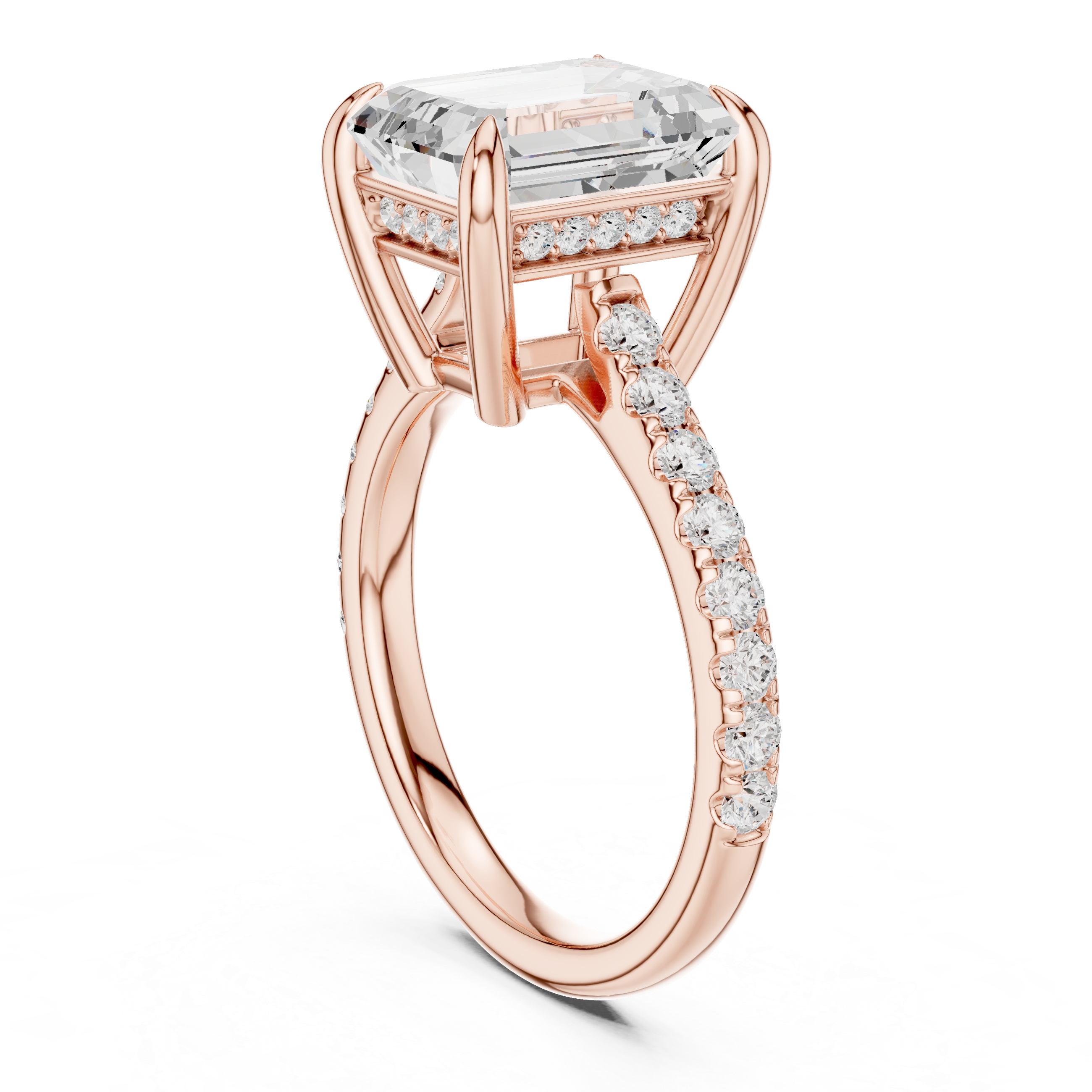 Exquisite Emerald & Round Lab Grown Diamond Ring
