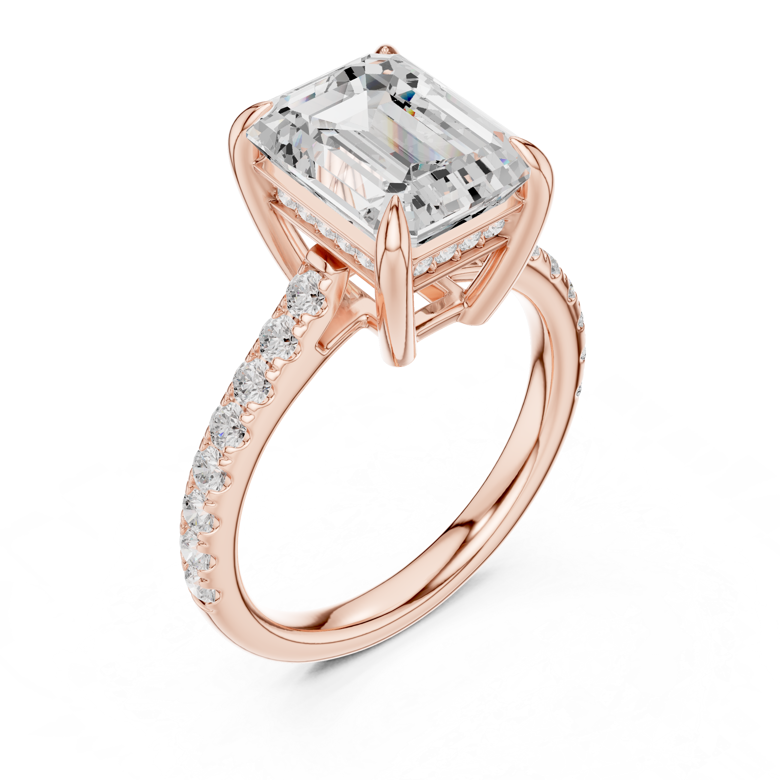 Exquisite Emerald & Round Lab Grown Diamond Ring