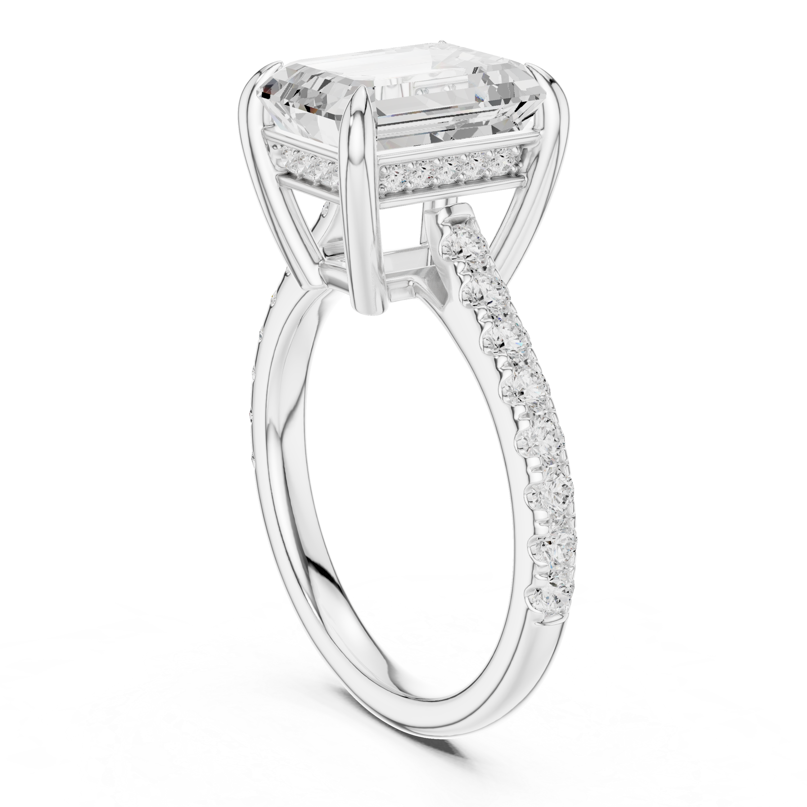 Exquisite Emerald & Round Lab Grown Diamond Ring