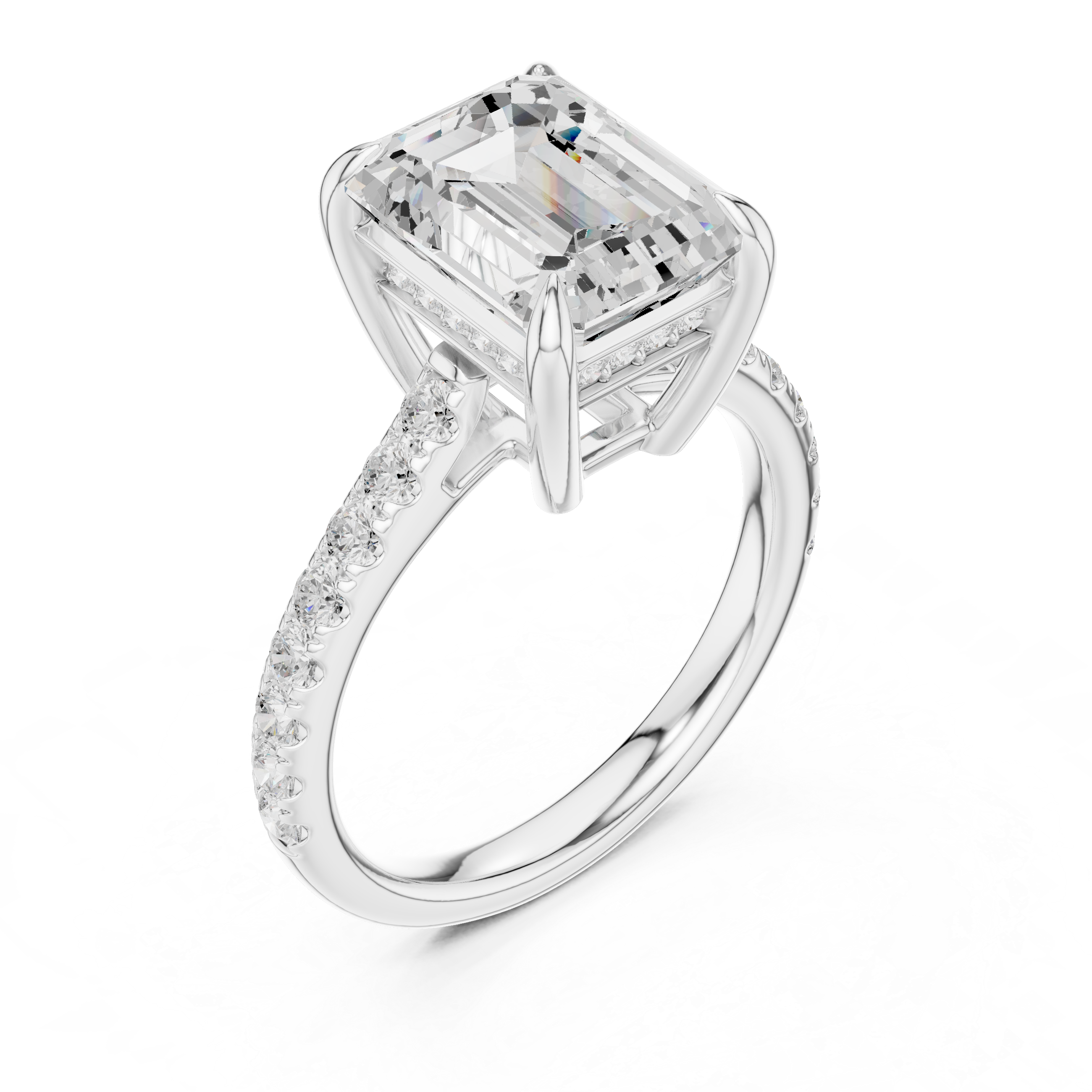 Exquisite Emerald & Round Lab Grown Diamond Ring