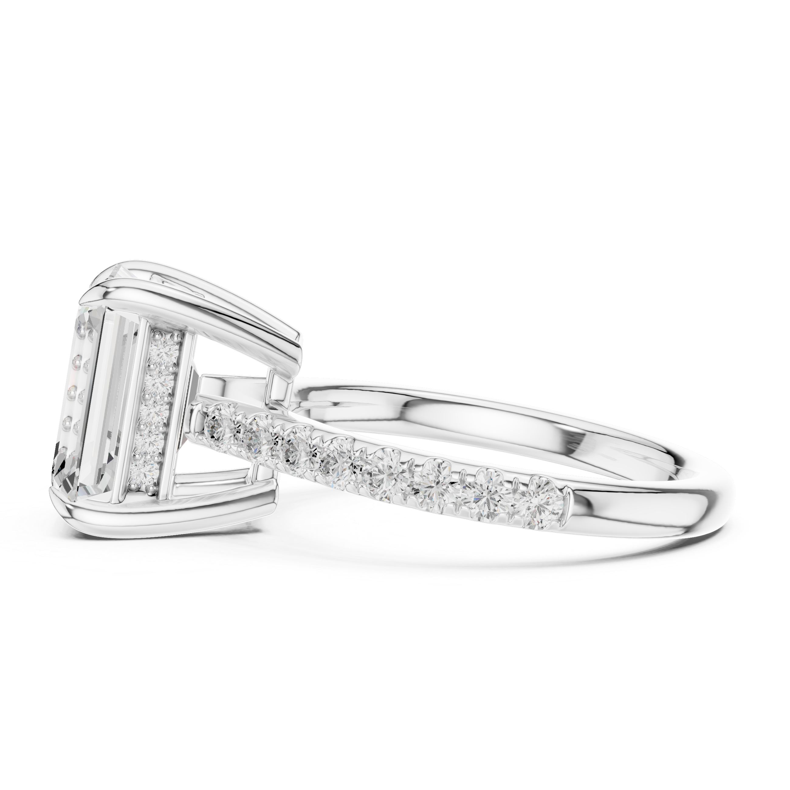 Exquisite Emerald & Round Lab Grown Diamond Ring