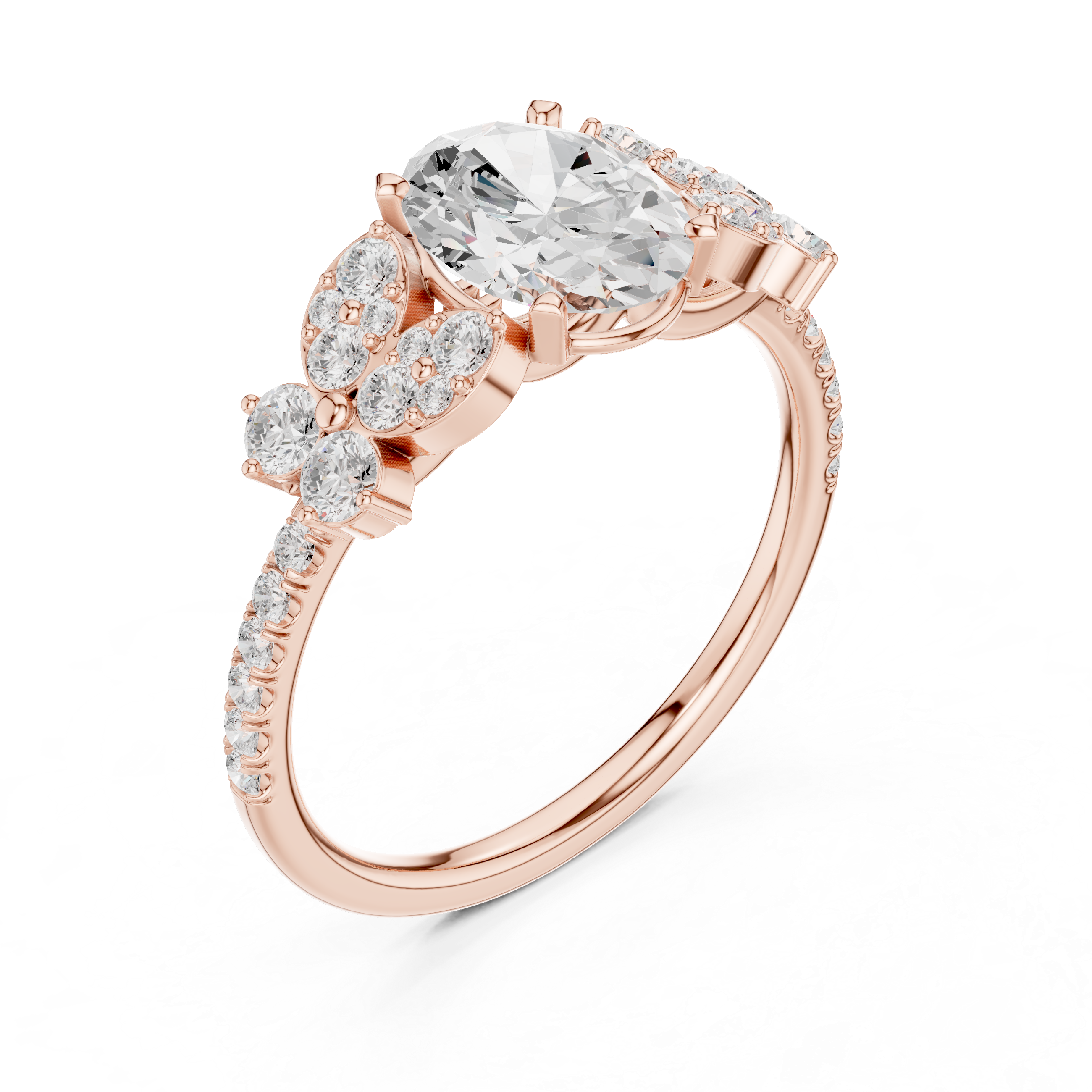 1 ct Oval Lab Grown Diamond Ring With Round Accents