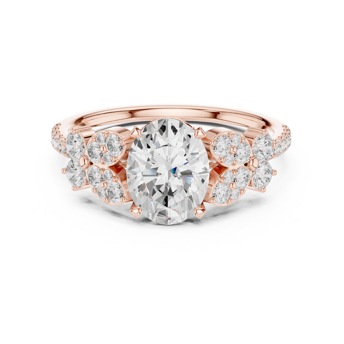 1 ct Oval Lab Grown Diamond Ring With Round Accents