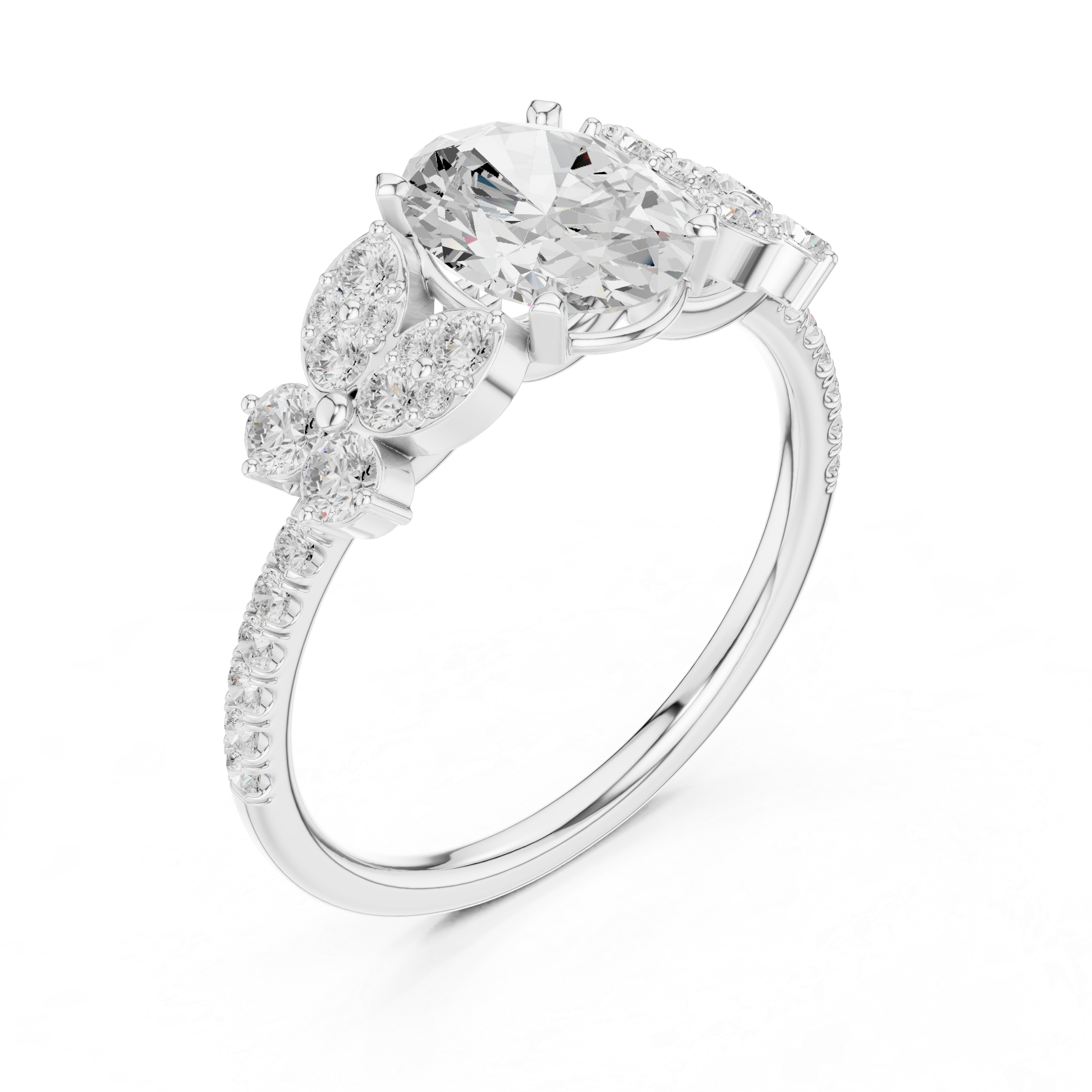 1 ct Oval Lab Grown Diamond Ring With Round Accents
