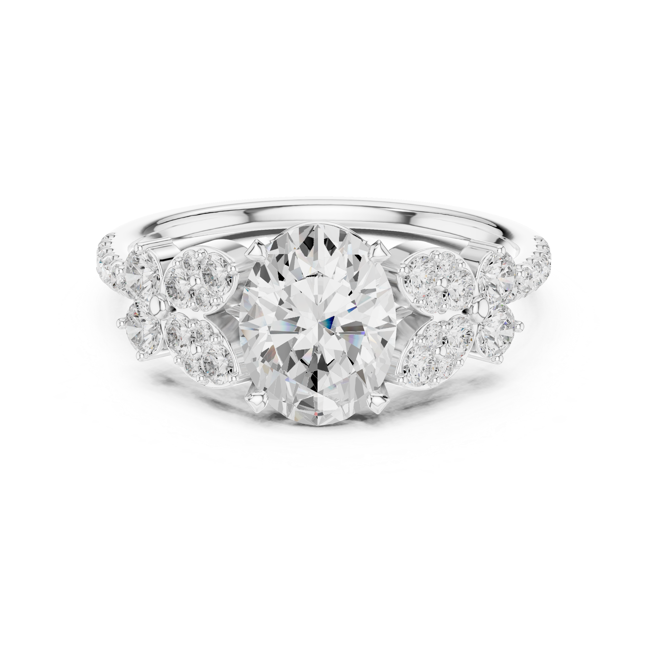 1 ct Oval Lab Grown Diamond Ring With Round Accents