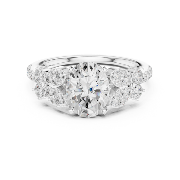 1 ct Oval Lab Grown Diamond Ring With Round Accents