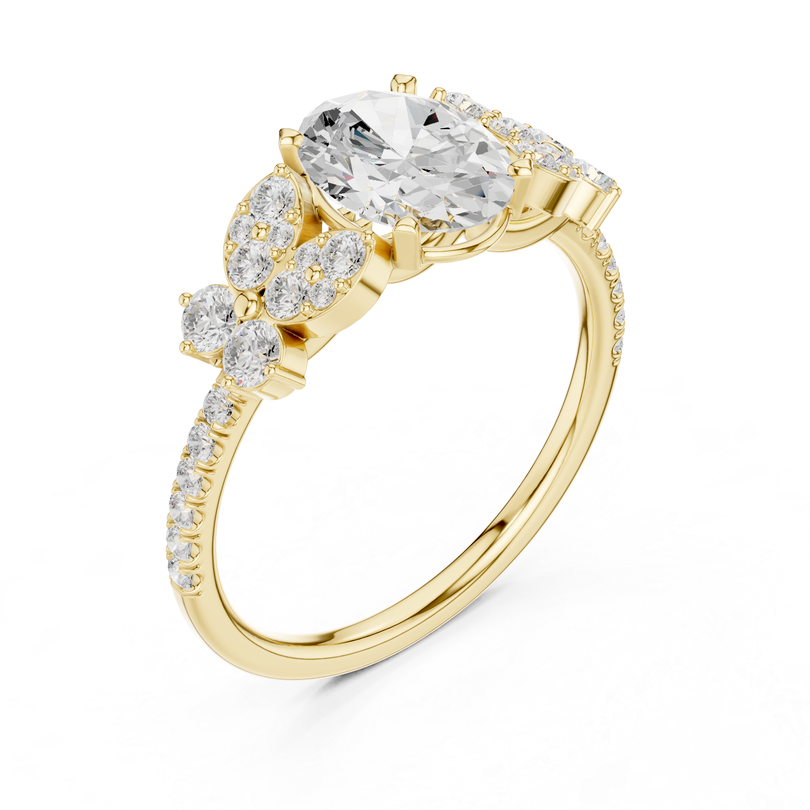 1 ct Oval Lab Grown Diamond Ring With Round Accents