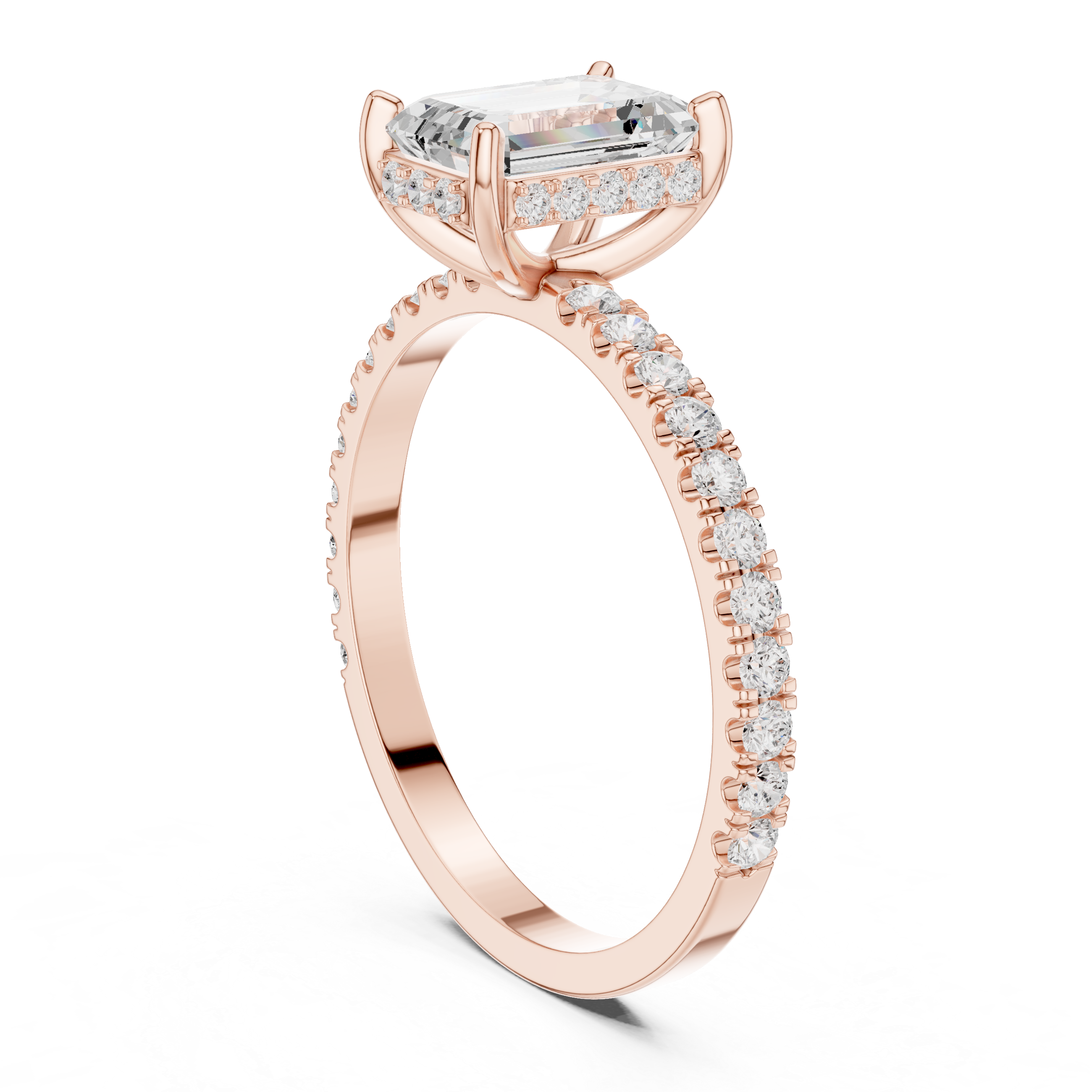 Emerald Cut Solitaire & Round Diamond Lab Grown Diamond Ring
