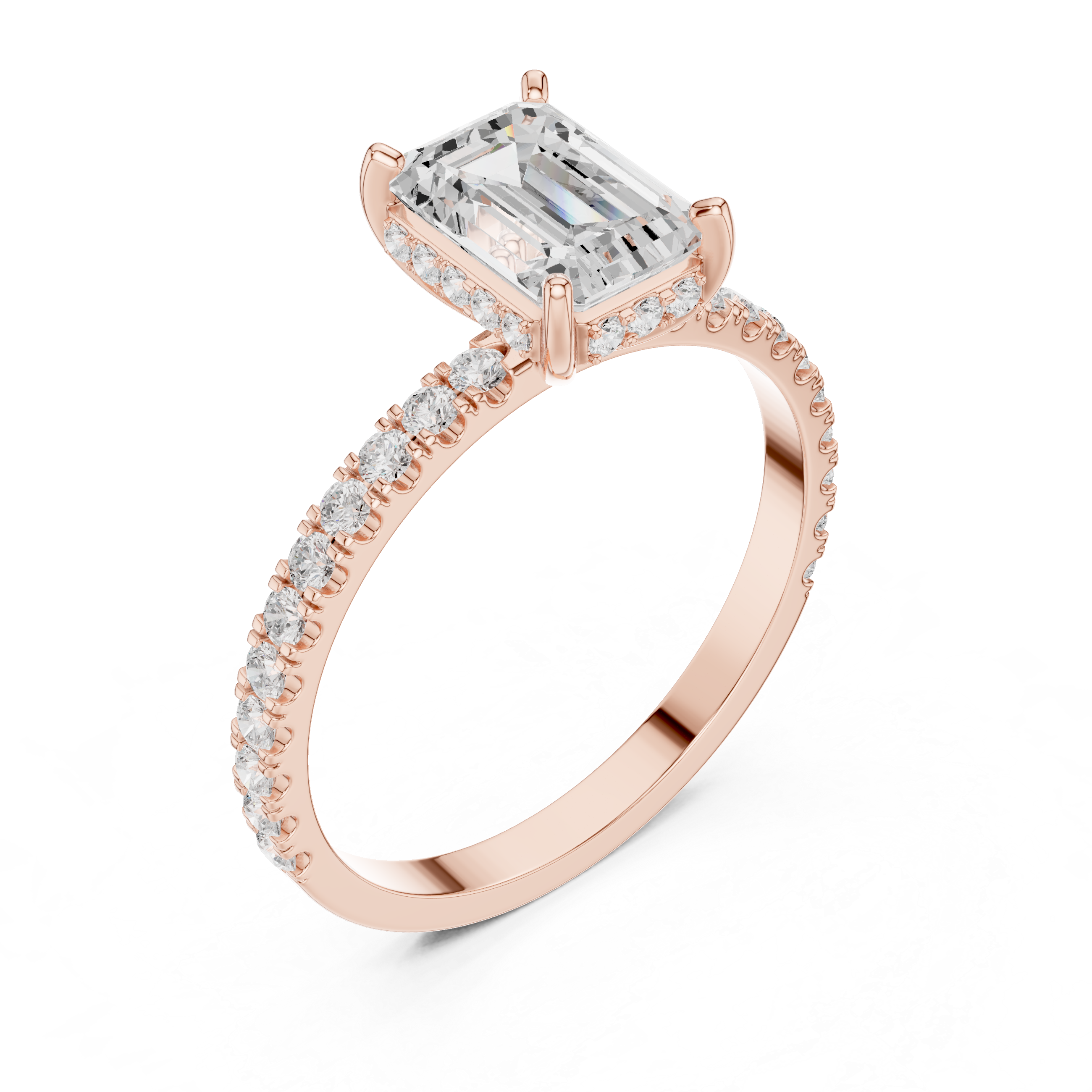 Emerald Cut Solitaire & Round Diamond Lab Grown Diamond Ring
